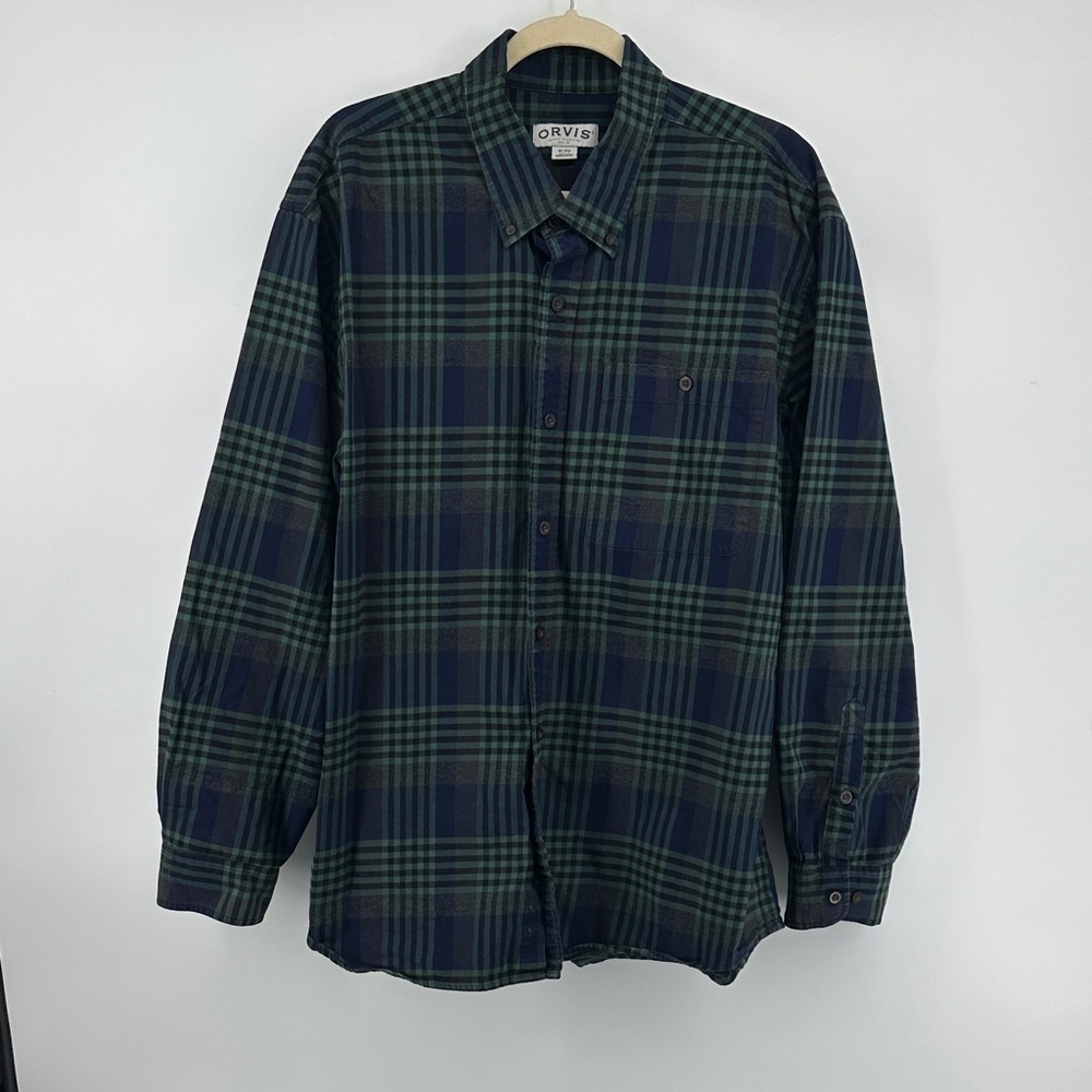 100%Cotton Grunge Durable Outerwear CottagecoreOrvis Navy&Green Plaid Shirt SzXL